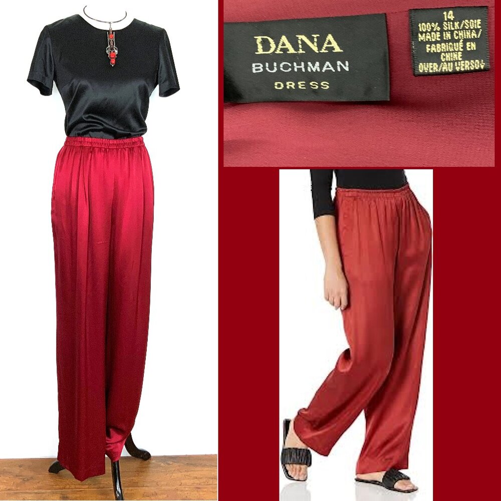Vintage Dana Buchman 100% Silk Palazzo Party Pants In Cranberry Sz 14
